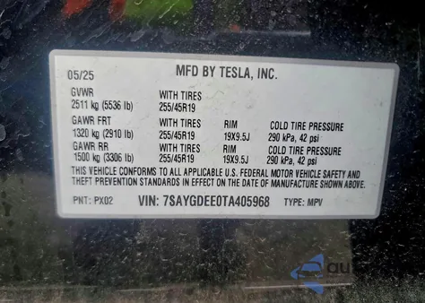 2026 Tesla Model Y from USA, damaged, VIN 7SAYGDEE0TA405968